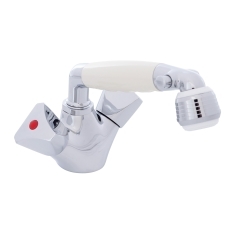 Ambassador Marine 134-0224-CW Trinidad Head and Shower Combination Faucet, Chrome Finish with White Handle and Stainless Steel Hose