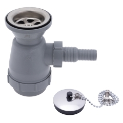 2 inch Drain, Trap Sink Drain, 3/4 inch & 1 inch Hose Barb with Chain Stopper (Brushed Finish) | Ambassador Marine S00-0108-BP-R