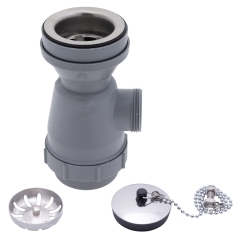 2 inch Trap Sink Drain, 1-1/4 inch Male Thread, with Strainer & Chain Stopper (Brushed Finish) | Ambassador Marine S00-1116-BP-R