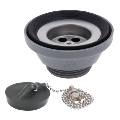 1-1/2 inch Straight Drain, Low Profile, 1-1/4 inch Male Thread, with Chain Stopper (Brushed Finish) | Ambassador Marine S01-0104-BP-R